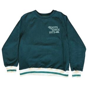 Roots Cabin Since 1973 Crew Neck Striped Trim Sweatshirt Dark Sea Green XS